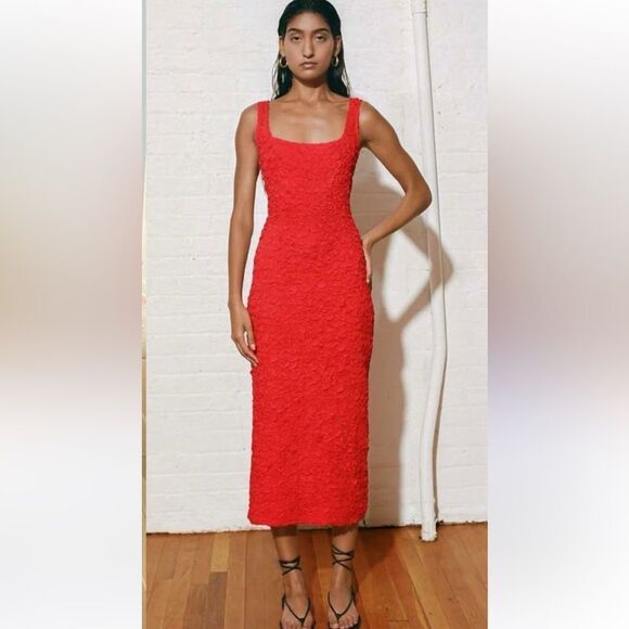 New Mara Hoffman Sloan Popcorn Midi Dress Red XS - Picture 11 of 15